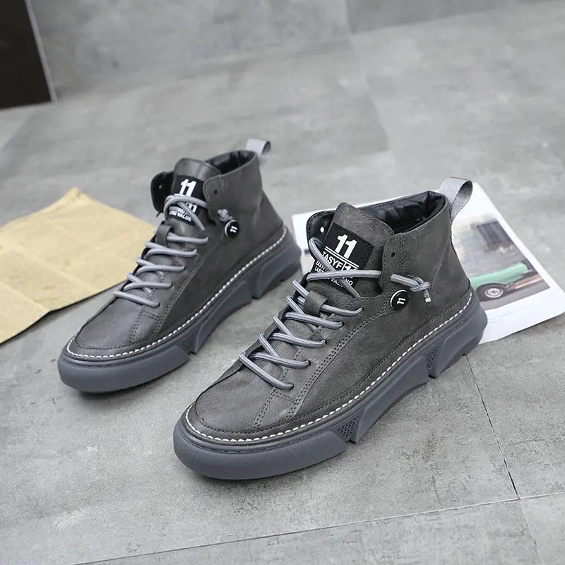 Men Breathable Men Walking Jogging Footwear Lace-up Heightening shoes Men Running Shoes Sneakers Outdoor E32-64 - Color: Gray