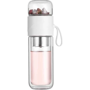 

Double Wall Glass Tea Bottle Cup with Infuser Portable Tea Infuser Glass Tea Strainer Leak-Proof Glass 390Ml