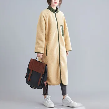 

2019 Quality Jacket Autumn Women Large Size Long Loose Lamb hair can be worn on both sides Five colors Windbreaker Coat
