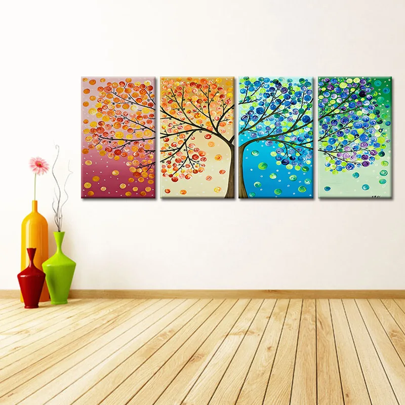

Bedroom Living Room Restaurant wu kuang hua xin Quadruple Four Colors Lucky Tree Oil Painting Manufacturers Wholesale Foreign Tr