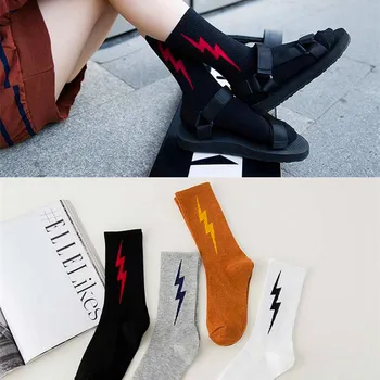 

Unisex Fashion Cool Lightning Pattern Socks Vintage Skateboard Cotton Socks Art Funny Harajuku Couple Socks Hipster New Arrival