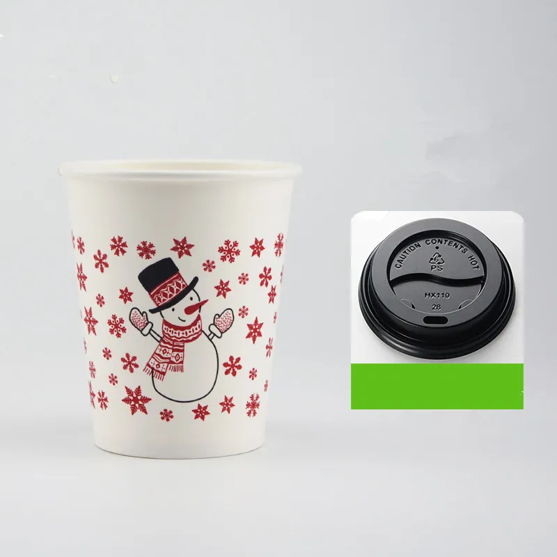 cup and lid 50 шт. высокое качество утолщение горячий напиток одноразовые рождественские чашки год Творческий чай молоко кофе соевый бумажный стаканчик с крышками - Цвет: cup and lid