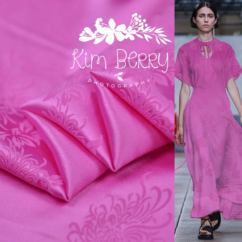 100 см* 112 см свежий розовый цветочный жаккард шелковая ткань качество Шармез сатин тутового шелкопряда