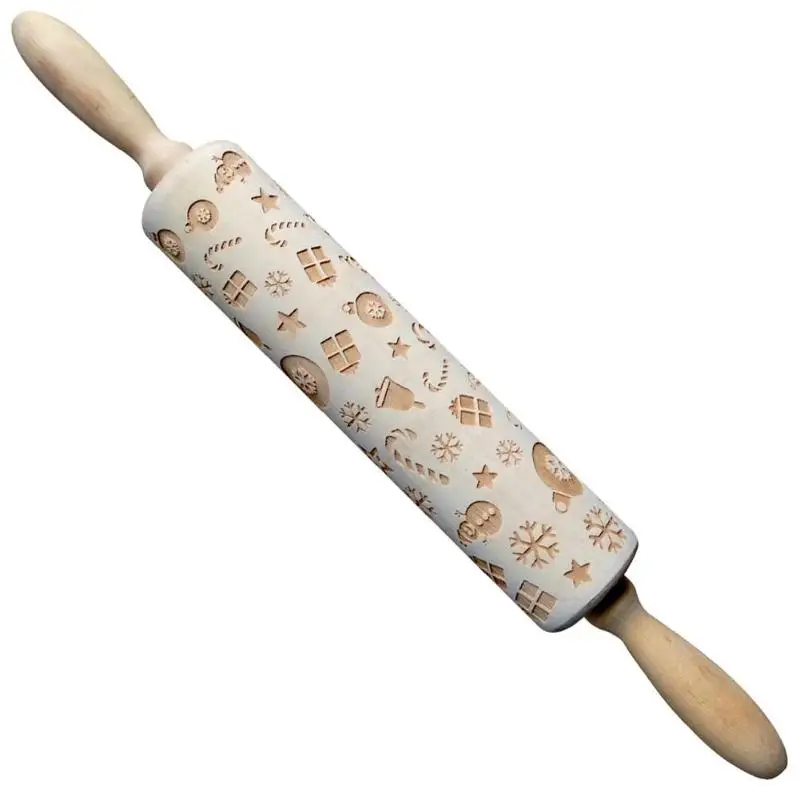 

Christmasr Embossing Rolling Pin Baking Cookies Noodle Biscuit Fondant Cake Dough Stick Baking Tool Gift Pattern Lase