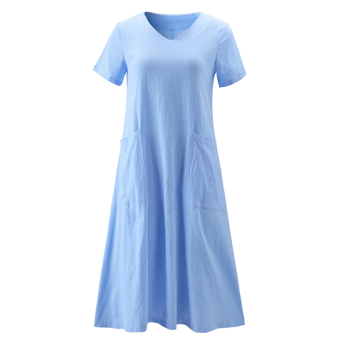 Women's Fashion Shirt Vintage Casual Cotton Asian Tunic V Neck Maxi Dress