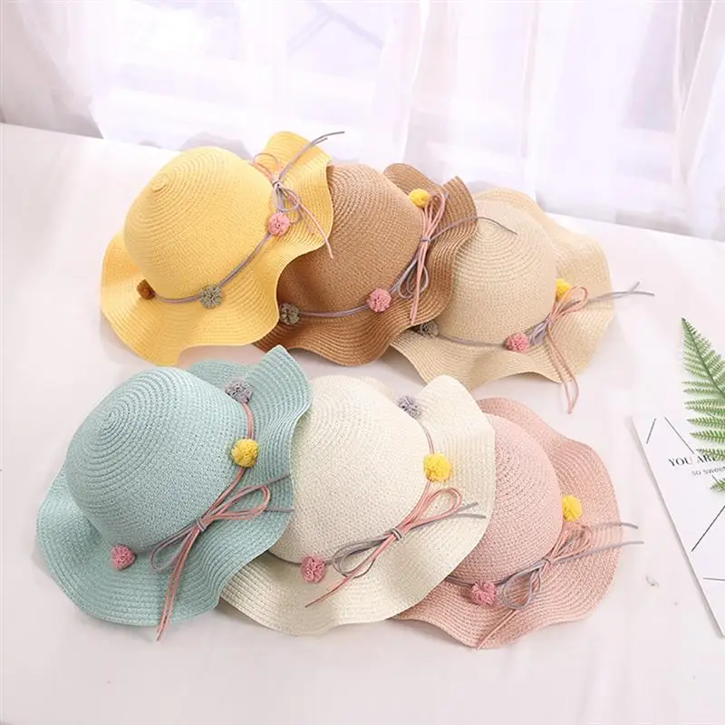 Infant Baby Kids Hat Girls Fashion Wave Straw Cap Sun Protection Children Cool Cute Cap Summer Beach Baby Storage Bag 4 Colors