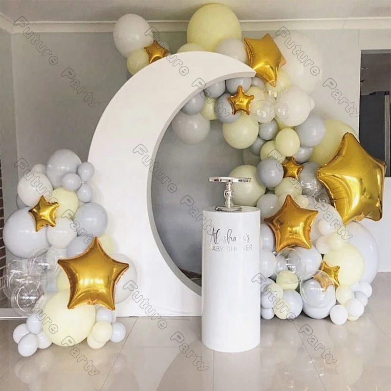 

118pcs Macaron Yellow Balloon Garland Arch Kit Birthday Party Baby Shower Grey Transparent Star Aluminum Foil Ballons Decoration