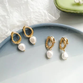 

GU-124 Korea Simple Personality Irregular Geometric Clip Earrings Fashion Temperament Imitation Pearl Jewelry Girl Women's