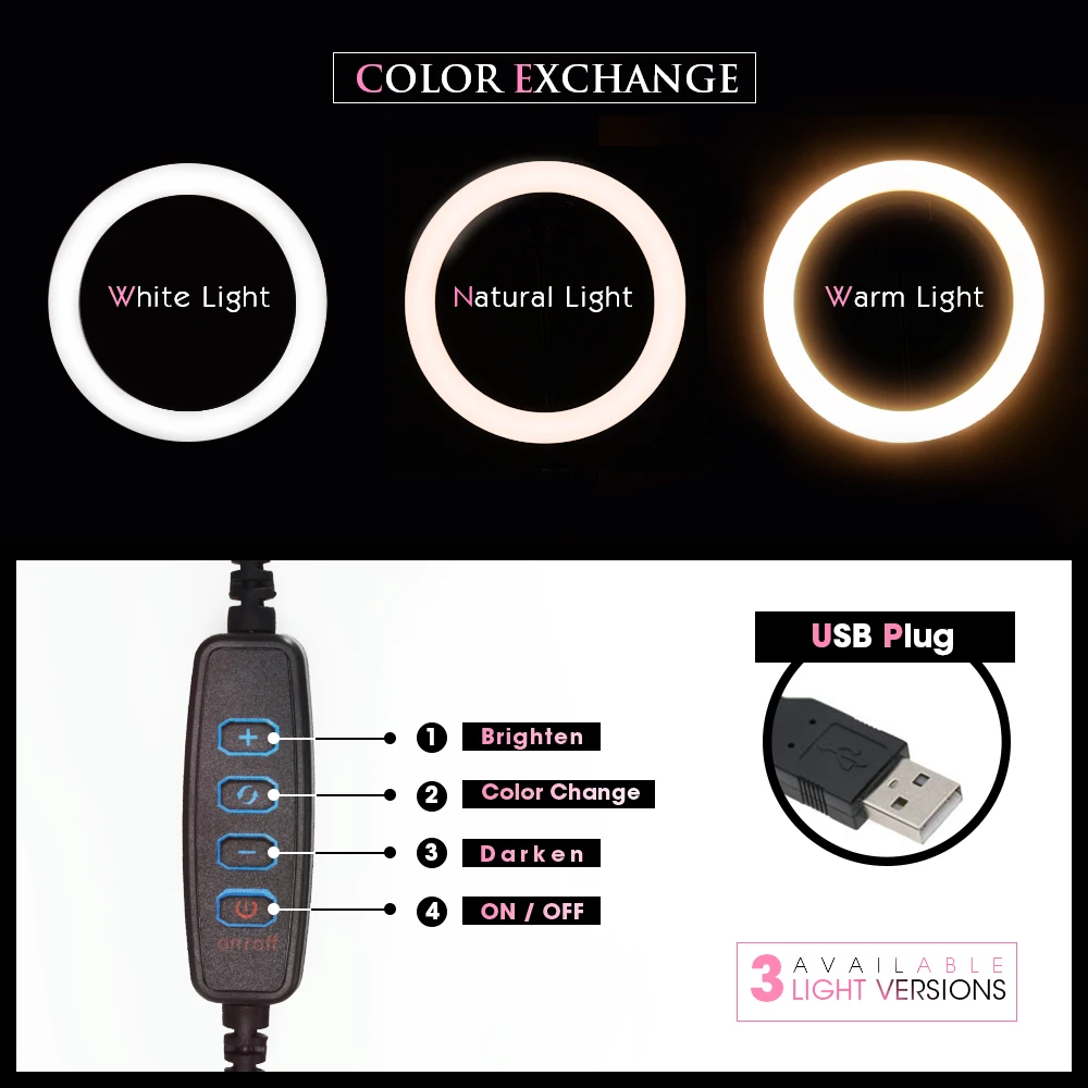 Светодиодный кольцевой светильник для селфи приглушаемый фотостудии с USB