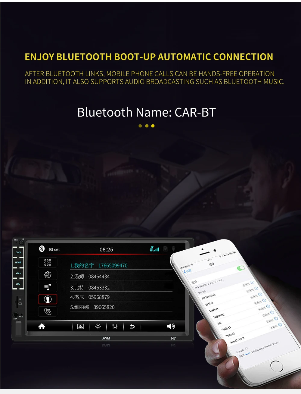 N7 2 Din автомагнитола " HD плеер MP5 сенсорный экран цифровой дисплей Bluetooth Мультимедиа USB 2din Авторадио автомобильный резервный монитор