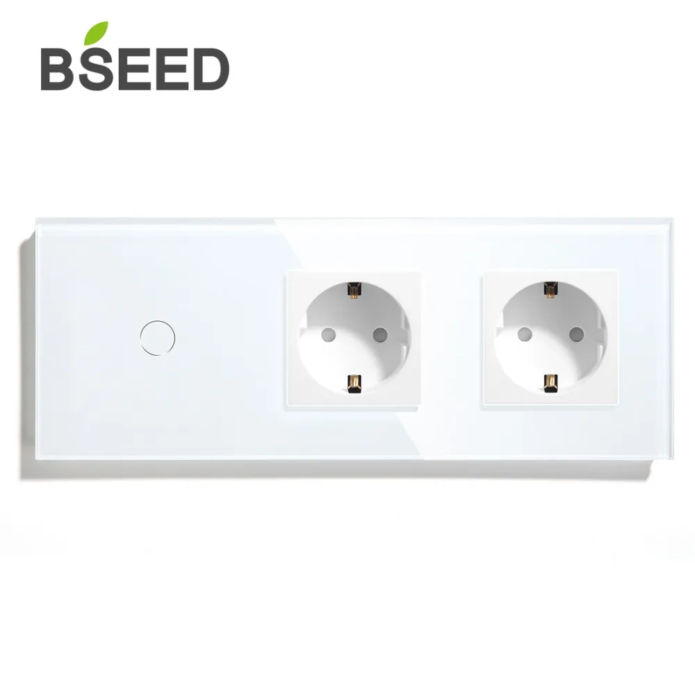 BSEED стандарт ЕС 1 банда 2 банды 3 банды 1 способ 2 пути сенсорный выключатель с двойной розеткой ЕС черный белый золотой кристалл стеклянная панель