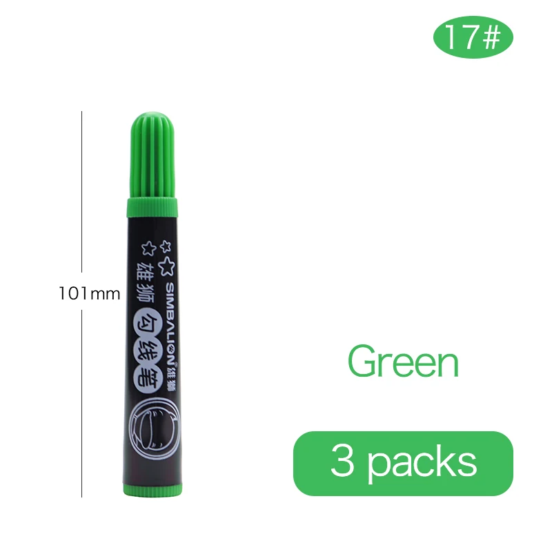 Green-3pcs SIMBALION искусство крючок линия Акварельная ручка эскиз безвкусная Нетоксичная живопись на акварельной основе крючок линия Марка ручка граффити рисунок - Цвет: Green-3pcs
