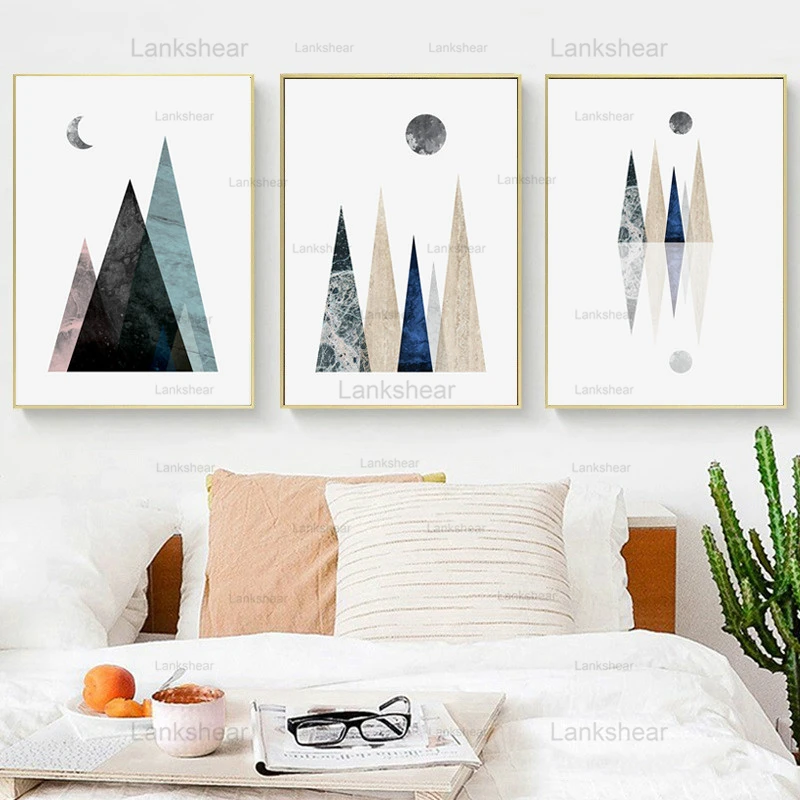 Nordic Стиль абстрактных геометрических горный Wall Art солнце и луна украшения
