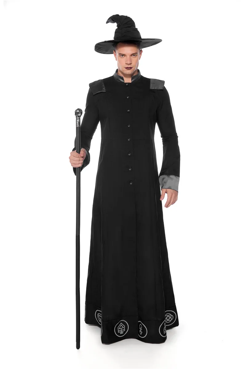 Для взрослых мужские черные костюм волшебника платье для Хэллоуина темного чудесный халат религиозная священник Косплей Костюм - Цвет: Черный