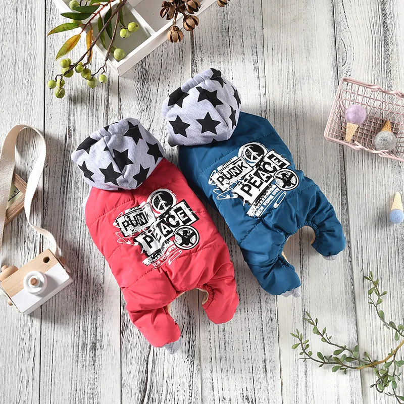 

Autumn and Winter 2019 Newest Warm Four Legs Dog Clothes Pink Blue Colors S-xxl Sizes Cotton Padded Jumpsuits for Pet Dog Jacket