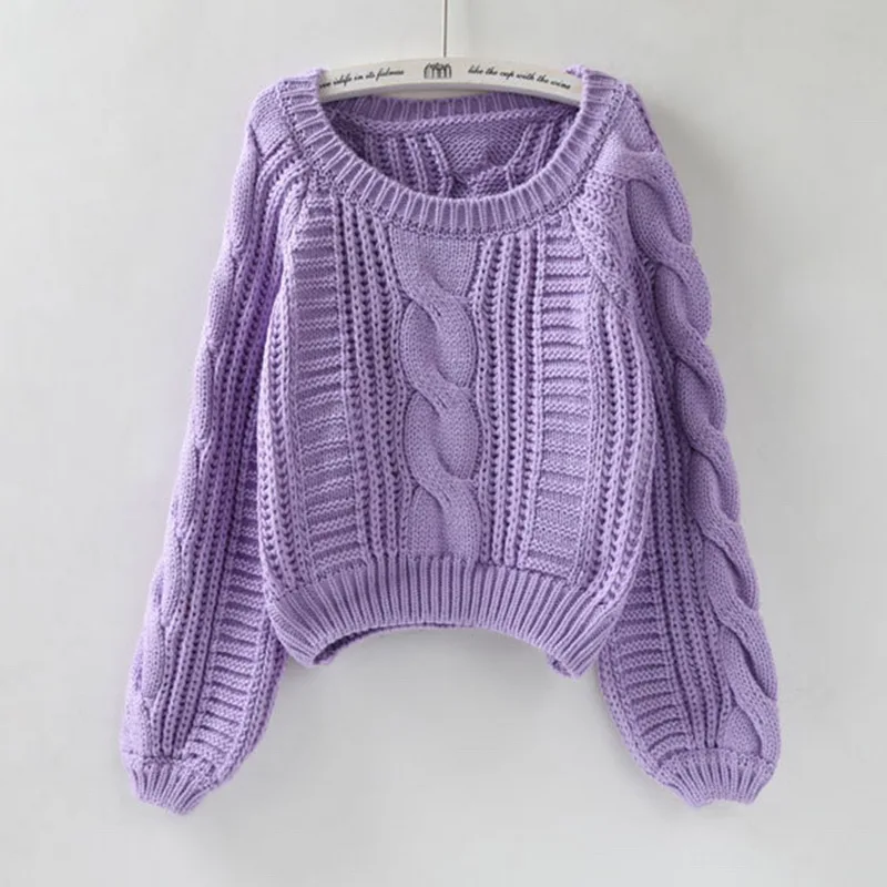 Женские свитера, новинка, фиолетовые Джемперы, конфетные цвета, узелки, Roupas femininas, шикарный короткий свитер, скрученный пуловер - Цвет: style1 purple