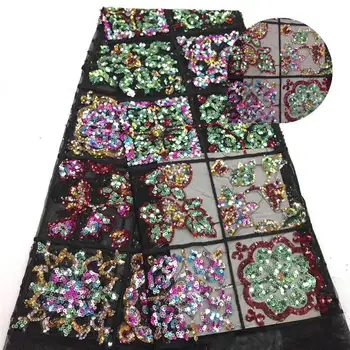 

Latest French Lace Fabric High Quality tulle Embroidered Sequins African Lace Fabric For Wedding Dress 5yards free shipping