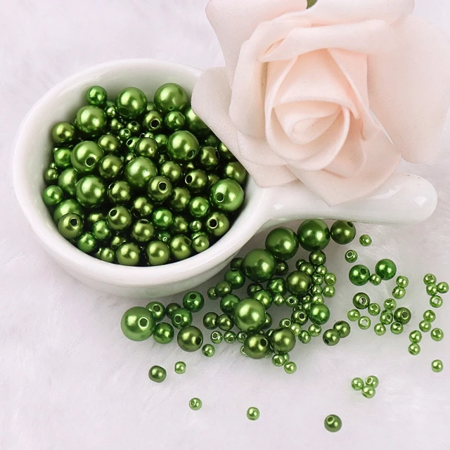 150-200Pcs Colorful ABS Imitation Pearls Mix 3-8mm Round Beads With Holes DIY Bracelet Charms Necklace Beads For Jewelry Making 2114 Army Green