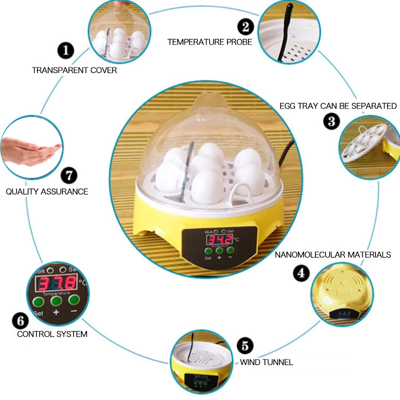 Мини 7 яиц автоматический инкубатор птицы инкубатор Брудер цифровой маленький мини-инкубатор для яиц контроль температуры