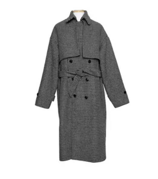 Add cotton Новинка, осенне-зимнее шерстяное пальто в шотландскую клетку, мужские пальто с ремнем - Цвет: Add cotton
