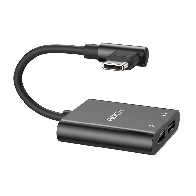 ROCK Dual type-C аудио кабель адаптер type C разъем для наушников аудио сплиттер USB-C 60 Вт PD Быстрый зарядный кабель для huawei Xiaomi - Цвет: Black