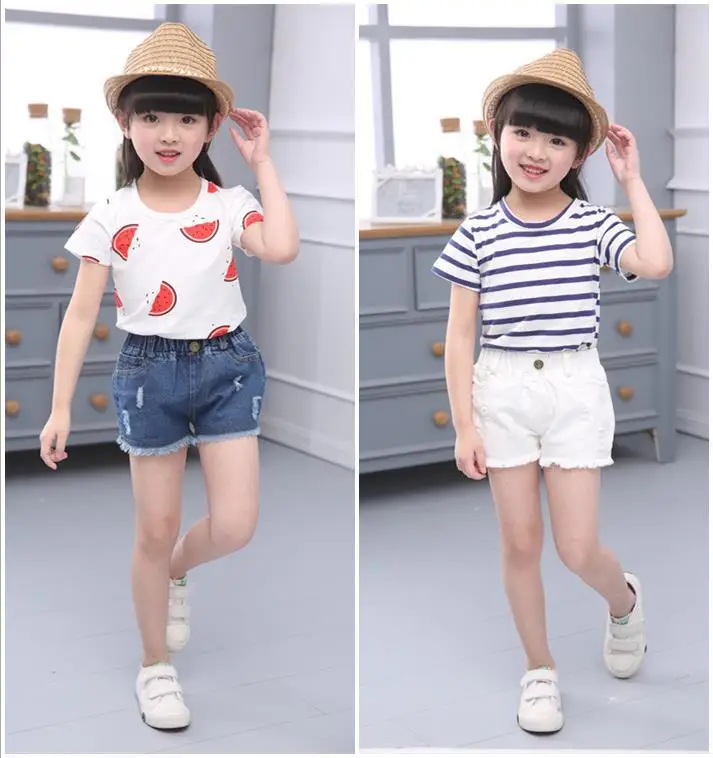 

Girls' Denim Shorts with Holes Summer 5 GIRL'S 6-Style 8 Childrenswear 9 Big Boy 10 Korean-style 12-Year-Old Thin Shorts