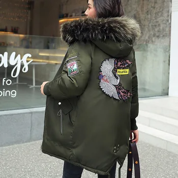 

Long parkas Winter Hooded Big fur collar Coats Snow Thicken Warm Embroidery Jacket Women Parkas Outwear Female Plus Size XXXL