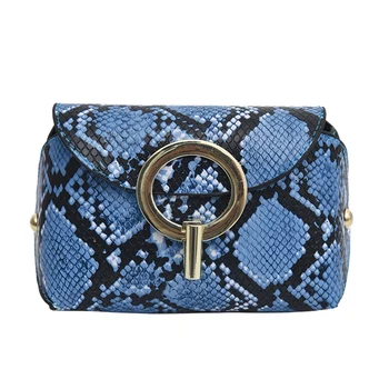 

Fashion Snake Pattern Leather Belt Bags Phone Pouch Women Pu Leather Waist Bags Blue