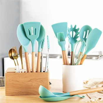 

9 / 11 / 12PCS Nonstick Silicone Cooking Baking Utensil Turner Tongs Spatula Spoon Kitchen Tools With Storage Box Kitchen