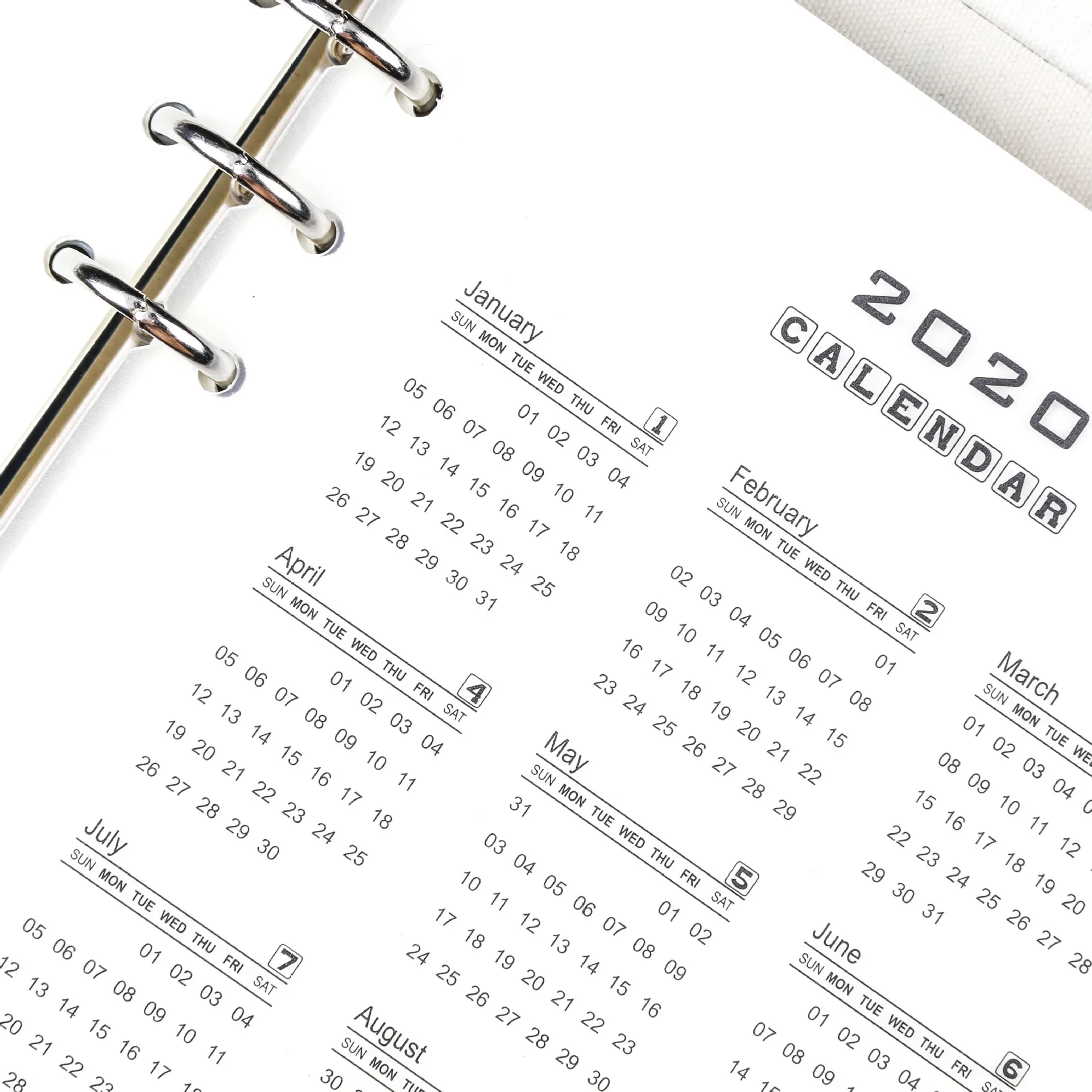 

2020 A5 A6 Loose Leaf Calendar PP Binder Notebook Index Divider Planner Filofax Inner Clip Sheet Binder Category