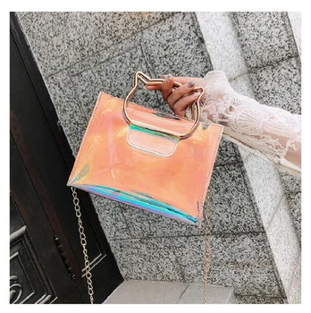 

New transparent laser cat tote bag jelly chain shoulder messenger fairy small square bag