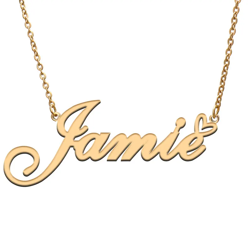 

Jamie with Love Heart Name Necklace for Women Stainless Steel Jewelry Nameplate Pendant Femme Mother Child Girls Gift