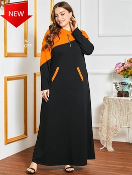 

Zipper Up Stand Collar Long Sleeve Casual Muslim Arabic Dresses Maxi Sweatshirt Dress Big Pocket Autumn Winter 2020 New