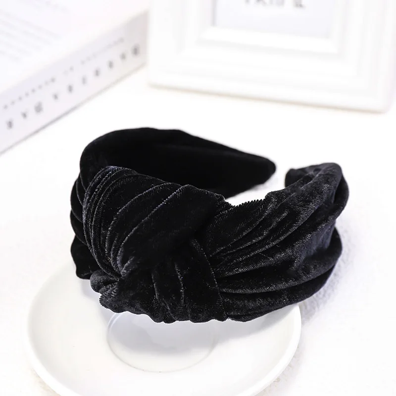 

Promotional Fashion Women Velvet Knot Headband Hair Accessories Fabric Straw Hair Band Headwear Solid Color Wrinkle Headband