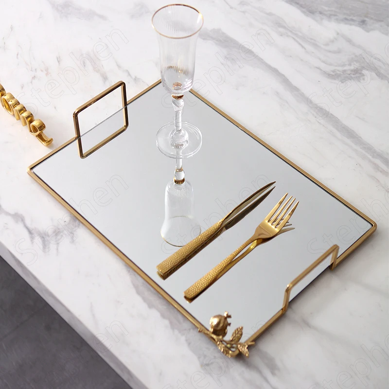 Golden Stroke Mirror Trays Decorative Nordic Modern Gilded Pomegranate