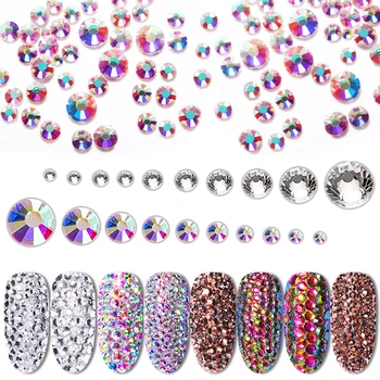 

1440pcs Nail Art Rhinestones Rose Gold Red AB Colors Flat Back Nail Beads Mixed Size DIY 3D Nail Art Decoration