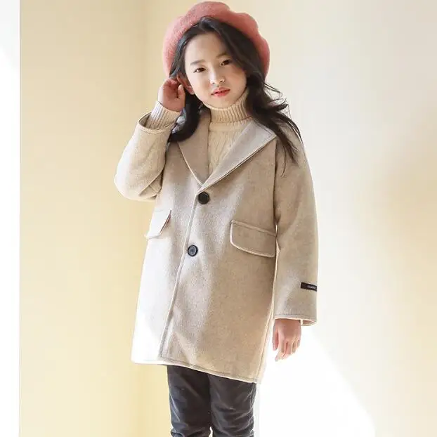 Г. Корейское шерстяное пальто для девочек осенне-зимние однобортные шерстяные пальто для больших девочек детские повседневные пальто