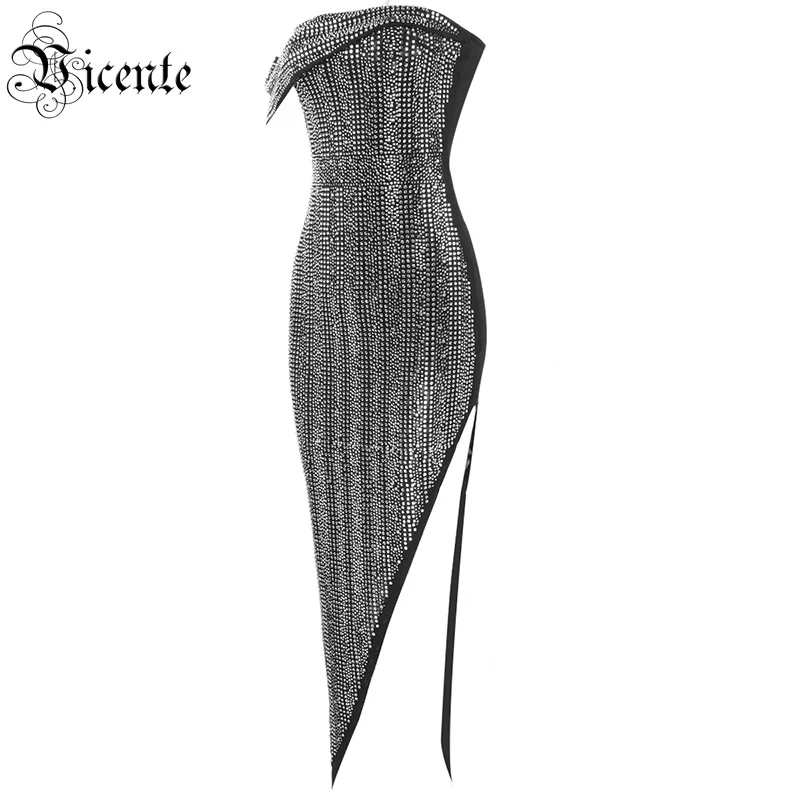 VC,, новое модное асимметричное платье, украшенное бусинами, сексуальное платье с открытыми плечами, вечерние платья знаменитостей длиной до щиколотки