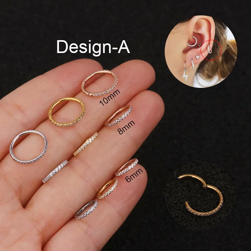 New Arrival 1pc 6mm/8mm/10mm Cz Hoop Cartilage Earring Helix
