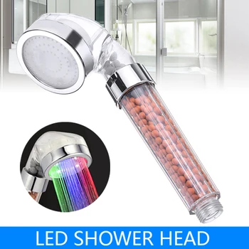 

Color Changing LED Anion Spa Shower Head Temperature Control Bathroom High Pressure Water Saving Handheld Showerhead