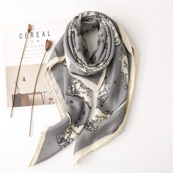 

100cm Sheep Cute Scarf for Women Square Gray Hijab Foulard Stylish Large Neck Wear NEW [3823]