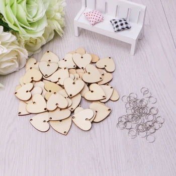 

50Pcs Solid Wooden Love Heart Slices Metal Rings For DIY Birthday Board Calendar