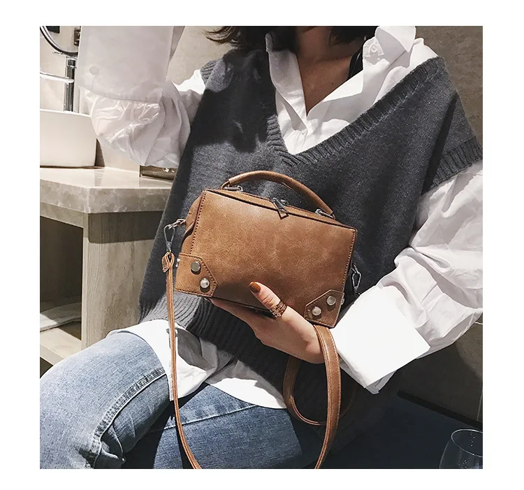 MJ Fashion Box Shape PU Leather Handbag Vintage Rivet Crossbody Bag 2019 New Casual Large Capacity Women Messenger Shoulder Bags (18)