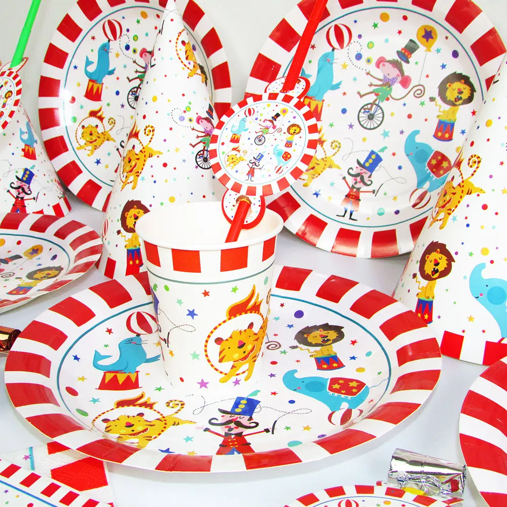 

Circus Party Decorations Joker Animal Disposable Tableware Set Plate Cup Masks Kids Birthday Party Supplies Happiness and Joyful