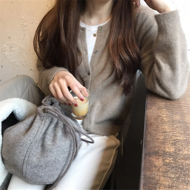 #^Special Price Round neck cardigan sweater female short paragraph long-sleeved solid color knitted single-breasted jacket warm and comfortable #^Special Price Round neck cardigan sweater female short paragraph long-sleeved solid color knitted single-breasted jacket warm and comfortable