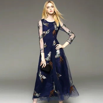 

navy lace embroidery flroal dresses women 2020 summer brand long casual sexy office work beach boho dress plus size dropship