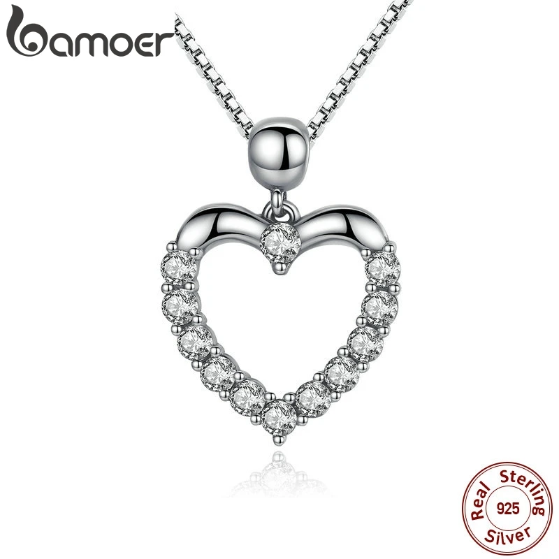 Женское Ожерелье с кулоном BAMOER из серебра 925 пробы сердечком высокое качество