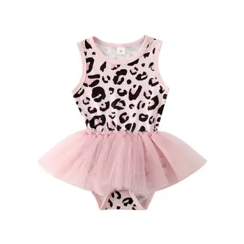 

0-18M Princess Newborn Baby Girl Clothes Leopard Print Tulle Sleeveless Romper Jumpsuit One-Piece Overall Outfit Cotton Clothes