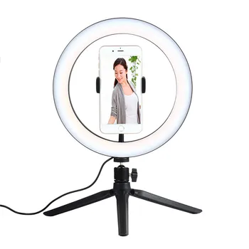 Billige 10 Zoll LED Runde Licht Mit Stativ Live Füllen Licht Telefon Halter Für Youtube Video Live-Stream Make-Up Kamera Lampe Foto Studio