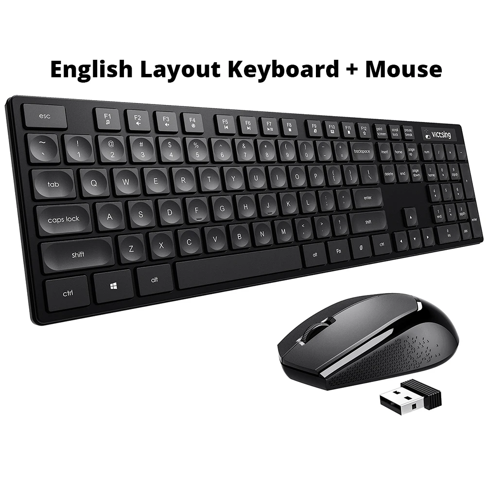 Long Battery Life for PC Desktop Computer Laptop Tablet VicTsing Wireless Keyboard and Mouse Combo Wireless Keyboard Ultra-Thin with Water-Dropping Keycaps Black Portable Mouse 